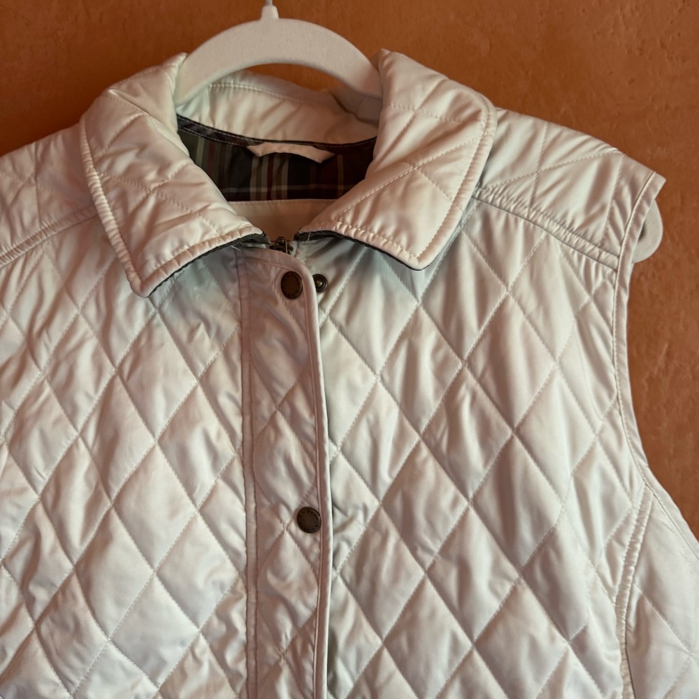 L.L. Bean Cream Quilted Vest Plaid Lined Zip & Snap Outdoor Layer Size XL Petite - Picture 3 of 9